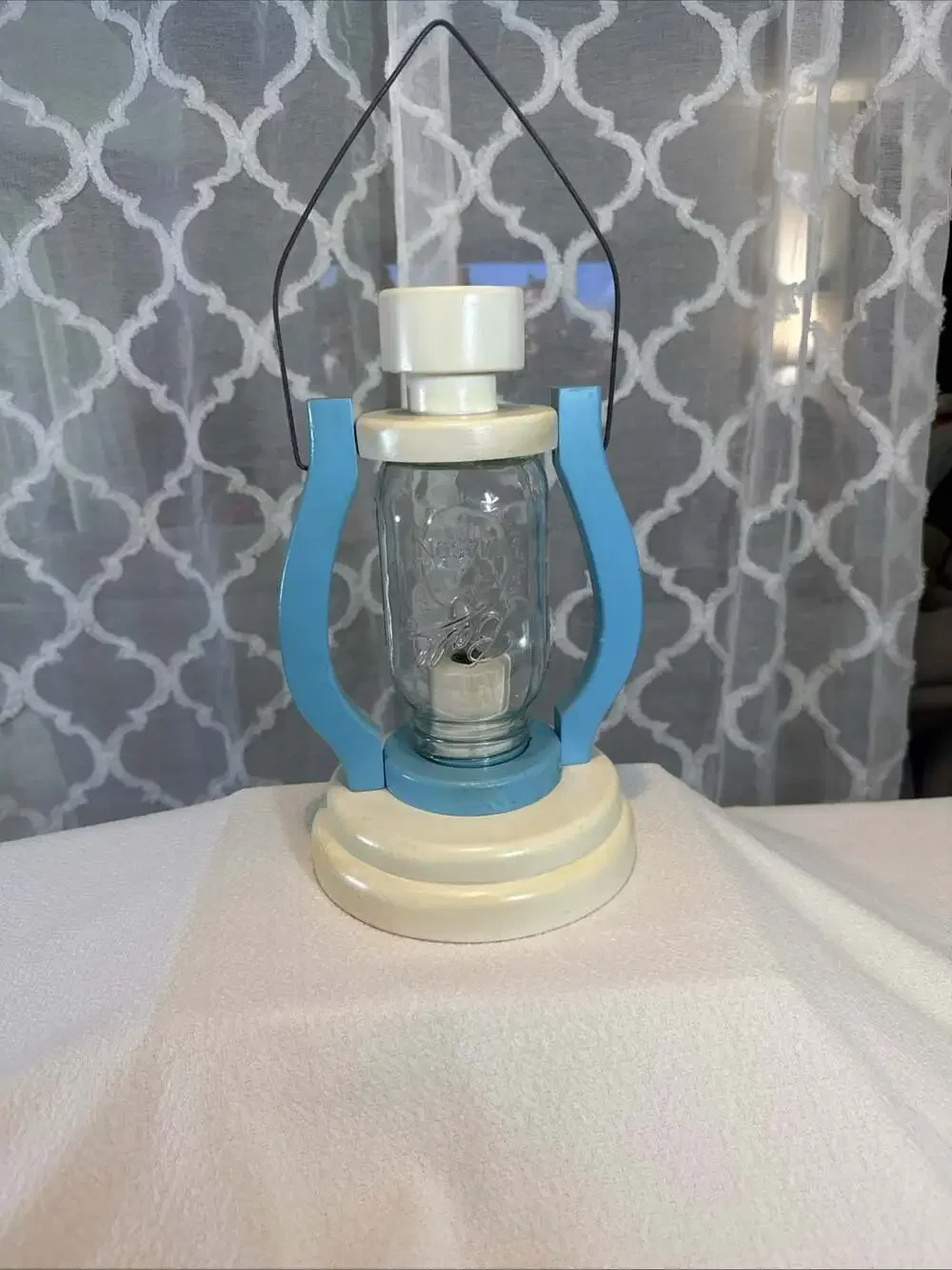 Vintage Handmade Wooden Electric Lantern with Ball Mason Jar